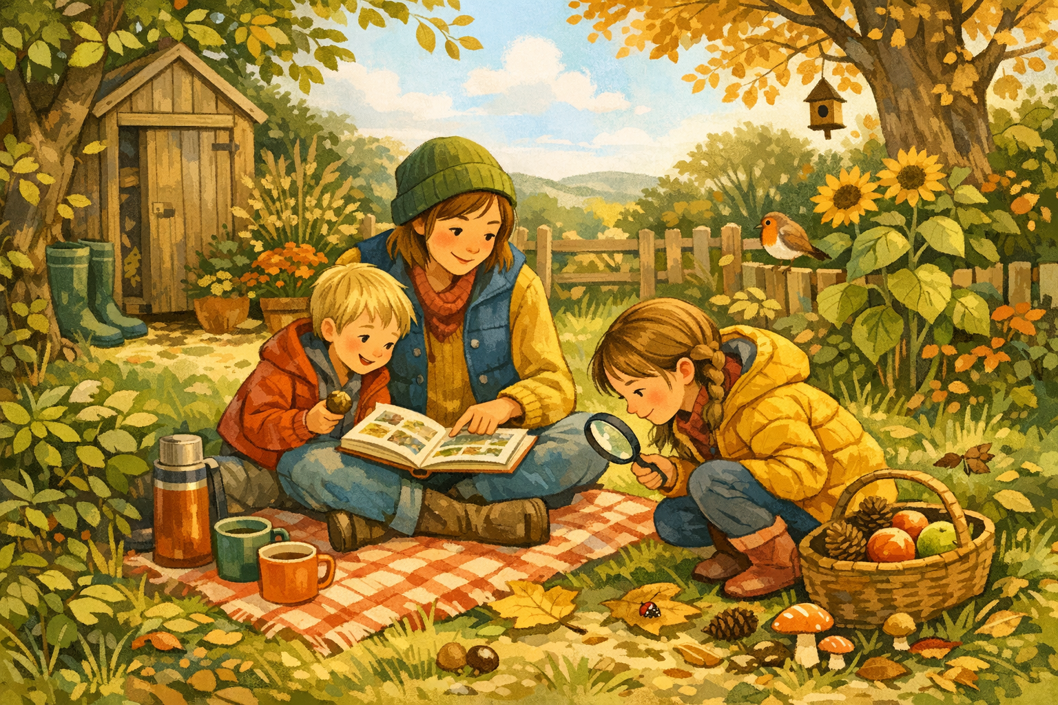 Family enjoying a calm nature walk surrounded by fresh green leaves