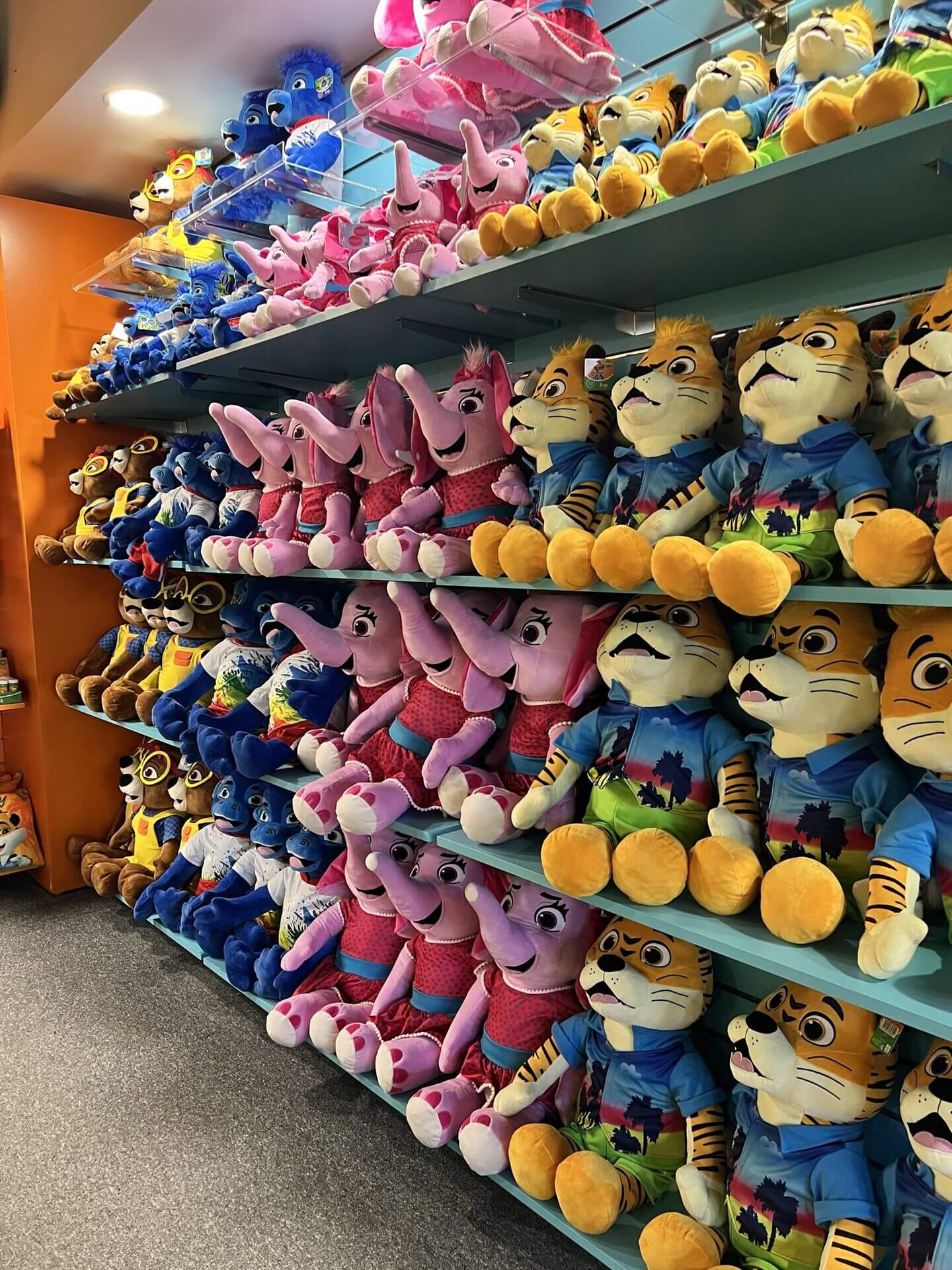 Plush toys on the shelves of the gift shop at Devon Cliffs Haven
